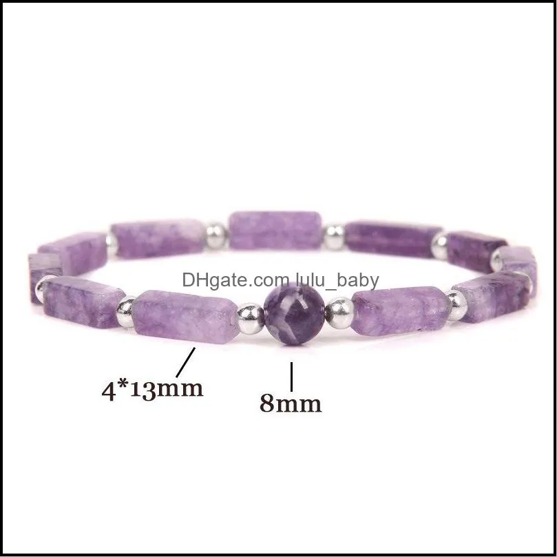 rectangular solid cylinder stone bracelet beaded charm strand amethyst quartz healing druzy stones bangle bracelets jewelry making