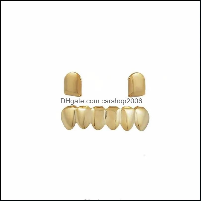 18k gold plated copper teeth braces plain hip hop up 2 bottom 6 teeth grillz dental mouth fang grills tooth cap jllxpp bde_jewelry 536