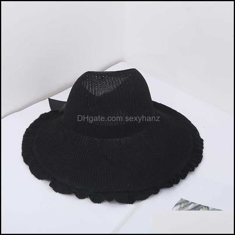 wide brim hats vacation out of the big straw hat bow breathable comfortable beach multi-size foldable sunscreen cap 3440 q2