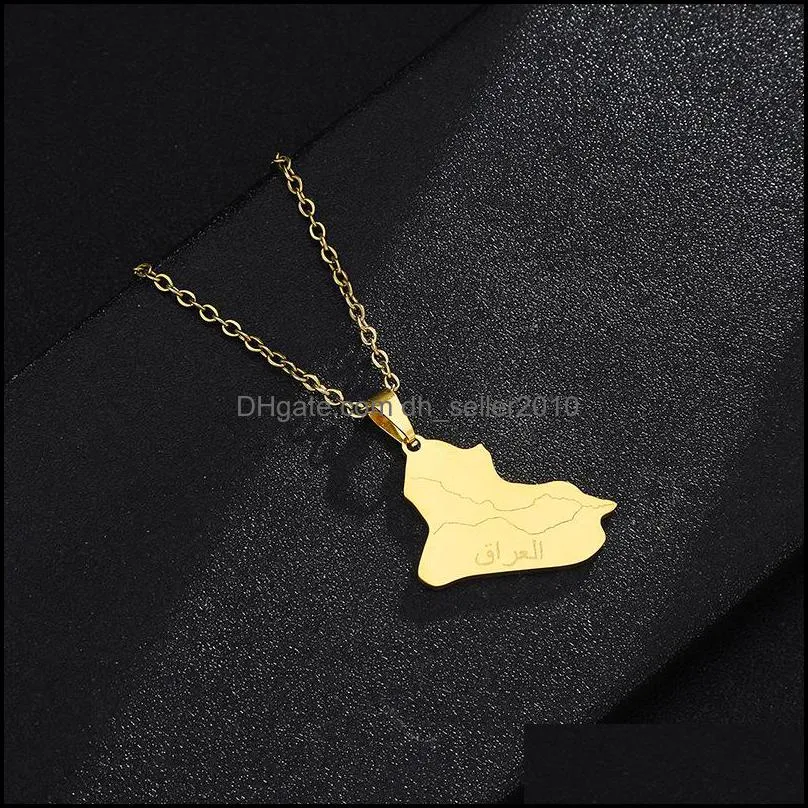 stainless steel necklace republic of iraq map personalized geometric clavicle chain woman pendant necklaces jewelry 20211223 t2