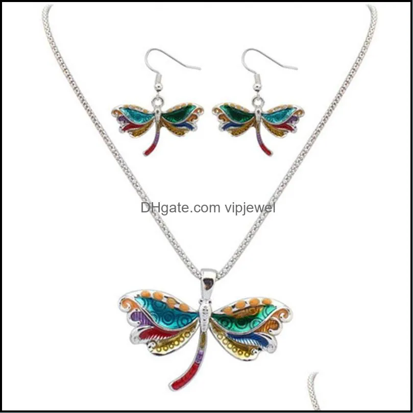 pretty necklace sets enamel horse necklace earrings jewelry sets pendants for women silver plated enamel jewelry set