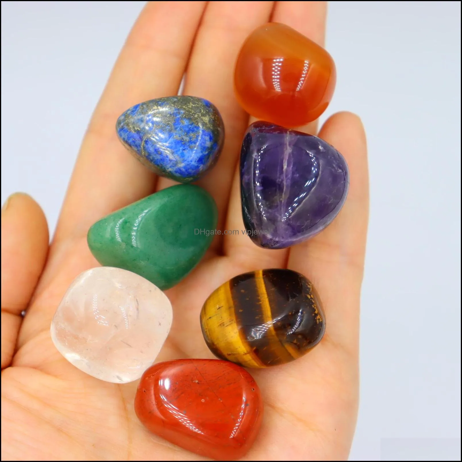 loose 7pcs/set reiki seven chakra healingnatural stone tumbled irregular polishing rock quartz yoga energy bead decoration