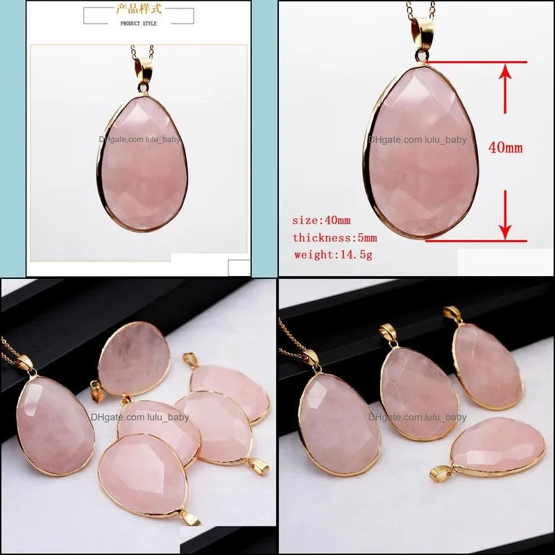 waterdrop natural healing stone pink crystal necklace rose quartz chakras pendant for gift jewelry