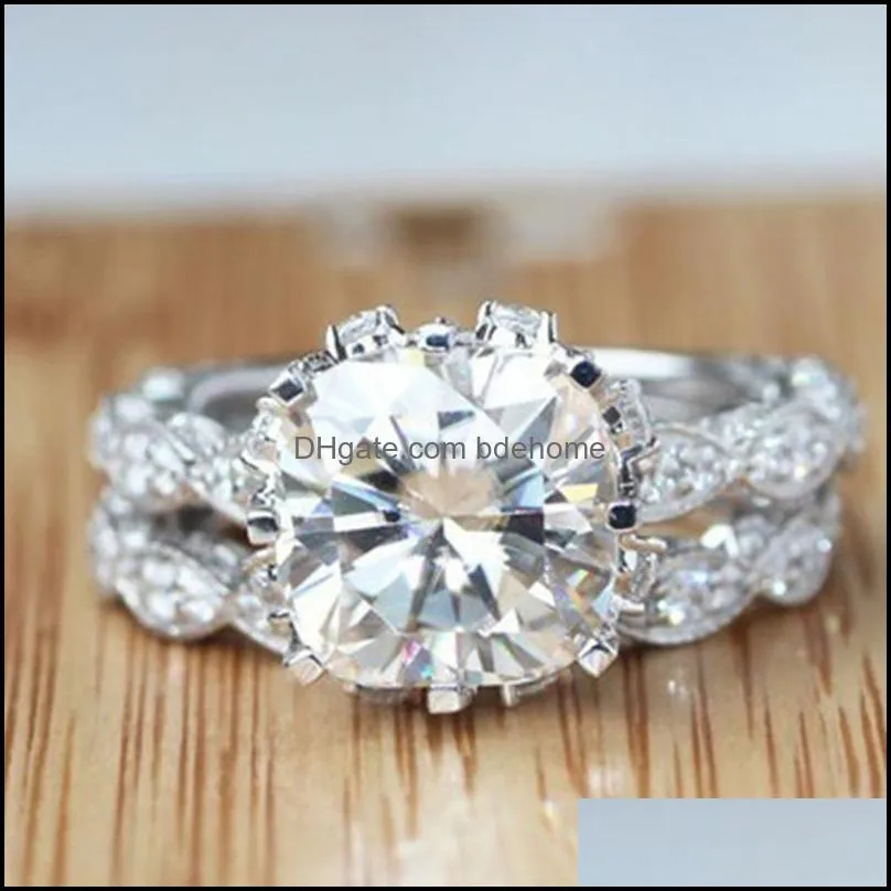 vecalon vintage engagement wedding band ring set for women 3ct simulated diamond cz female party ring 3625 q2