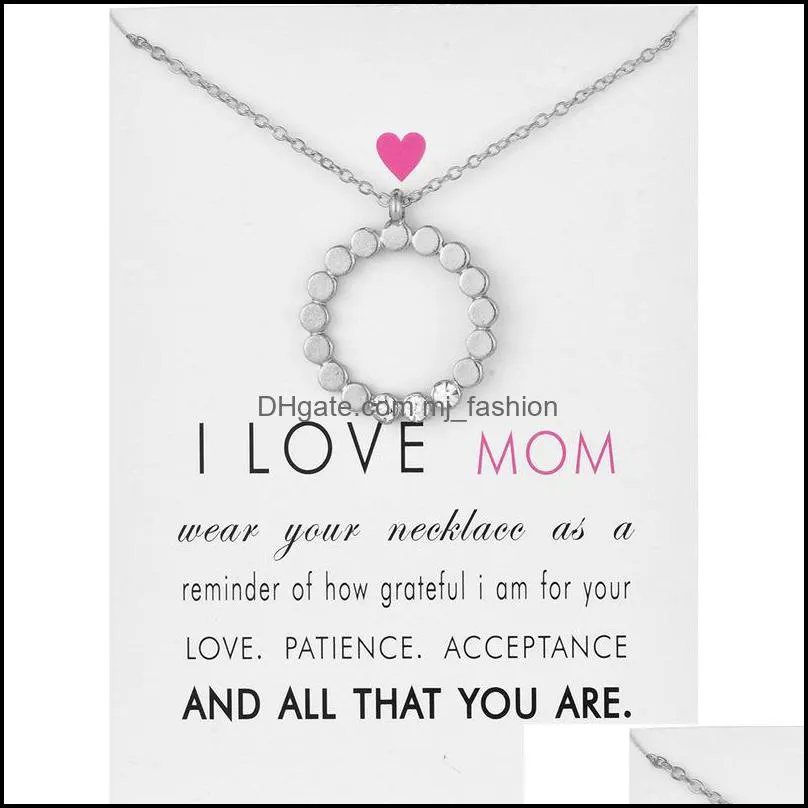 i love mom circle pendant choker necklaces with card gold silver cz chain necklaces for women fashion jewelry for mother`s day gift 819