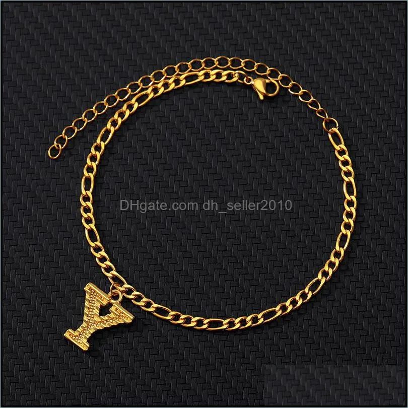 a-z letter anklets for women girl fashion english alphabet ankle bracelet gold stainless steel leg bracelet foot jewelry 563 q2