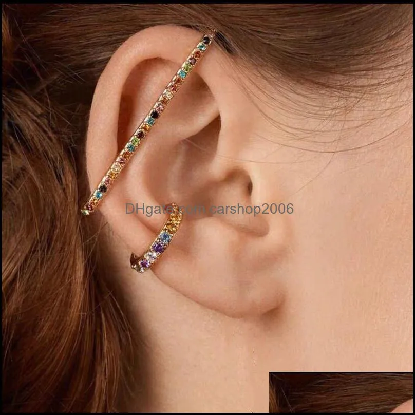 3pc/set rainbow crystal ear cuff women rhinestone clip earrings for women charms jewelry femme circle earring brincos fashion 1244 b3