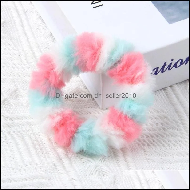 ponytail holder hair scrunchy accessories elastic band rainbow plush hairbands for women girl ties ropes winter hairband 1801 t2