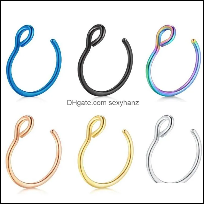 nose rings hoop 20 gauge non piercing stainless steel fake septum nose studs piercings cartilage earring body jewelry 1927 t2