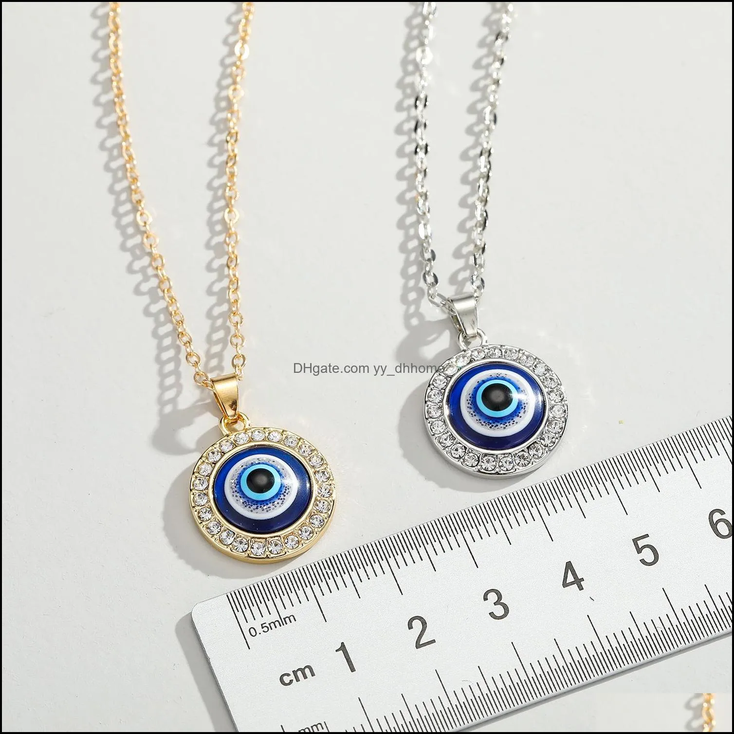 fashion crystal turkish evil eyes 14mm pendant necklace for women girl lucky jewelry elegant clavicle chain short choker necklace