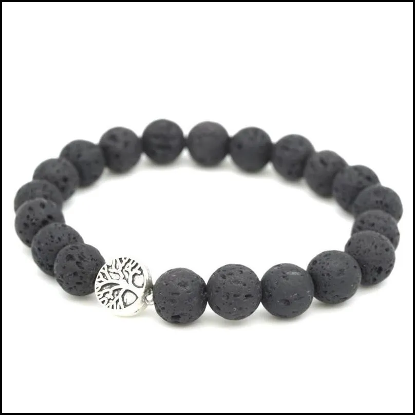 tree of life charms 8mm black lava stone beaded bracelet essential oil diffuser bracelet volcanic rock hand strings