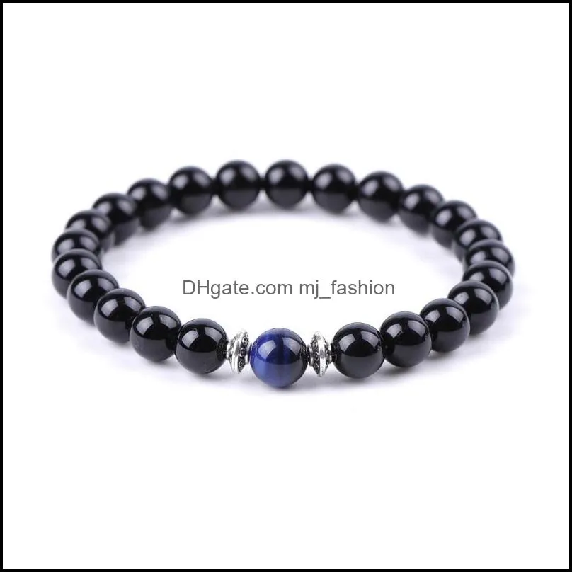 men blue tiger eye stone bracelet buddha lotus charms handmade 8mm balck beads bracelets summer women jewelry gift