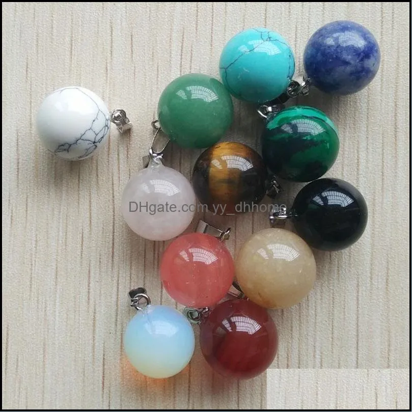 14mm round ball assorted mixed natural stone charms teardrop crystal pendants for necklace accessories jewelry making