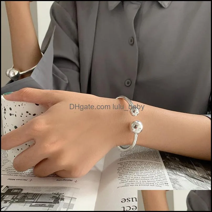 minimalist plated silver bangle bracelet trendy elegant charm glossy solid ball jewelry birthday gifts party accessories 20220228 t2