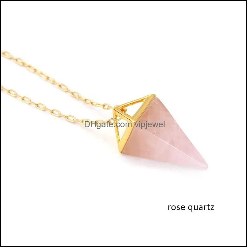 healing crystal opal pyramid amethyst necklace gold plated howlite rose quartz amulet natural stone pendant necklaces collier