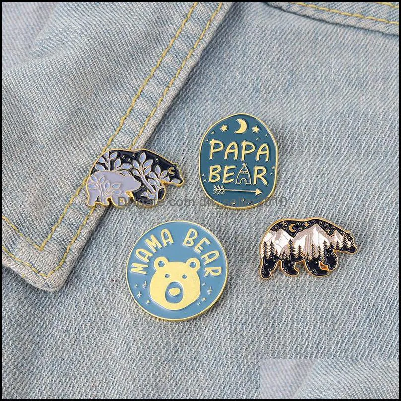 polar bear series cartoon brooches women alloy round animal letter clothes pins enamel mountain tree moon badge brooch pin 1882 t2