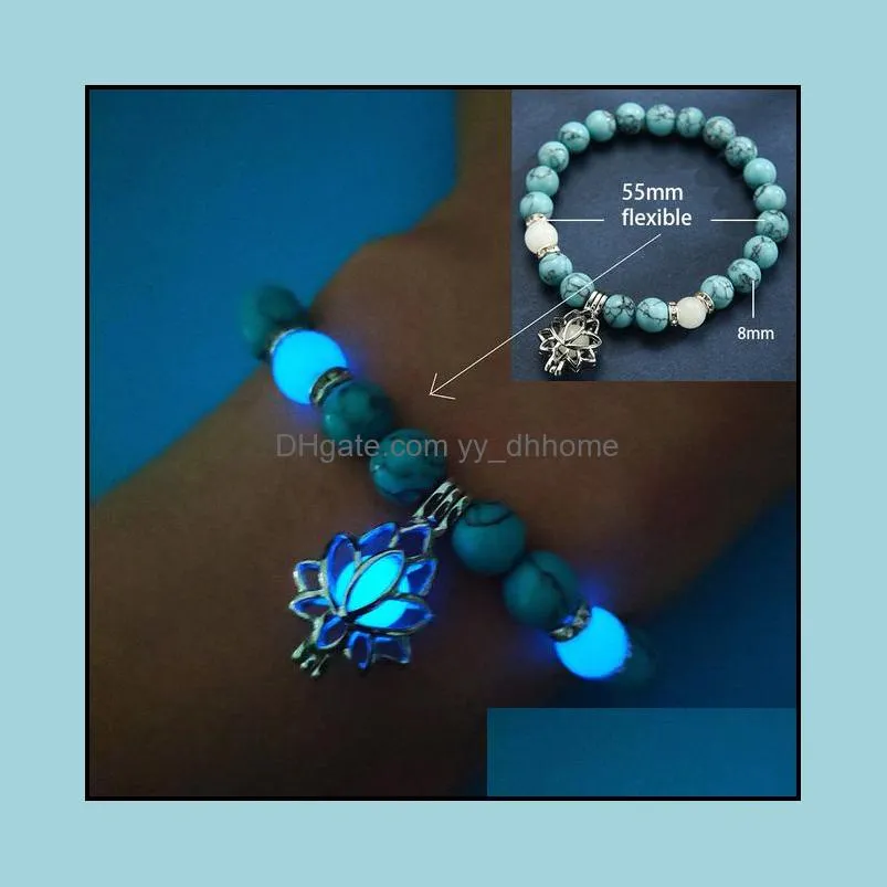 natural stone bracelet yoga healing luminous glow in the dark bracelet lotus charm beads bracelet for men women prayer buddhism