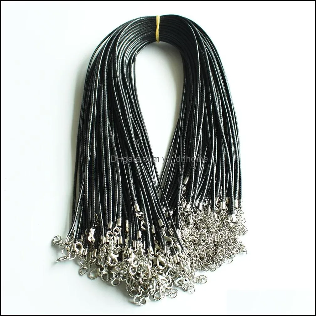 100pcs/lot black wax leather rope cord necklace 45cm chain lobster clasp diy jewelry accessories