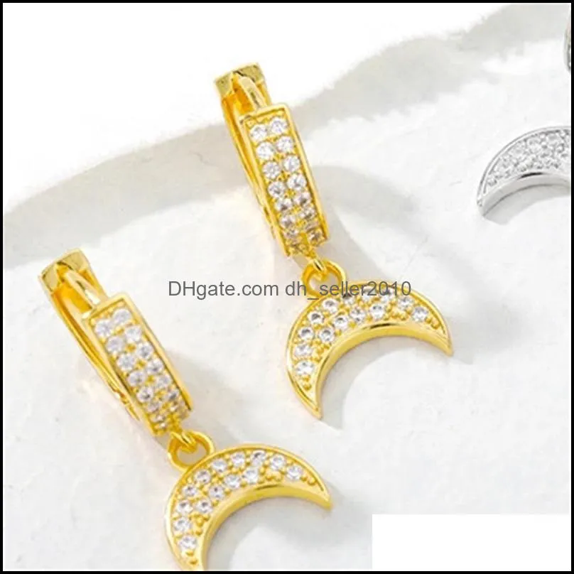 dangle & chandelier trendy shiny cubic zircon crescent moon drop earrings for kids girls ladies party jewelry beach rhinestone 3386 q2