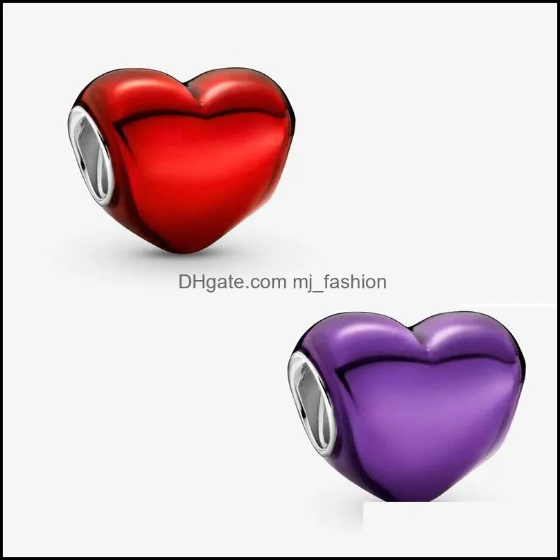 2021 925 sterling silver beads metallic purple red heart charms fit original pandora bracelets women diy jewelry 565 q2