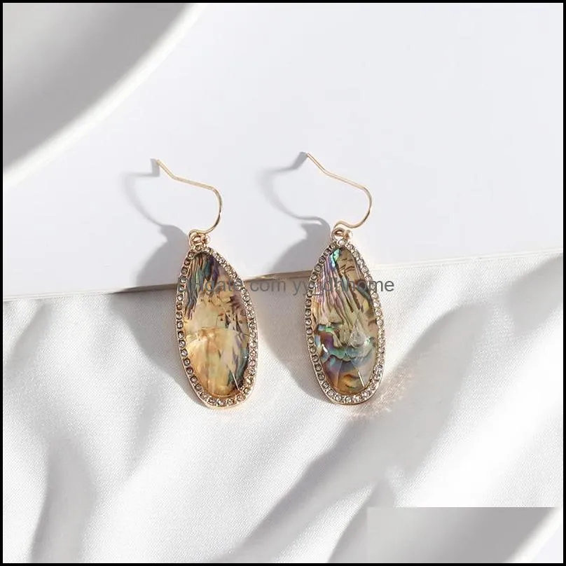 fashion acrylic abalone shell paper charms earrings rhinstone gold color dangle brincos pendientes brand jewelry women