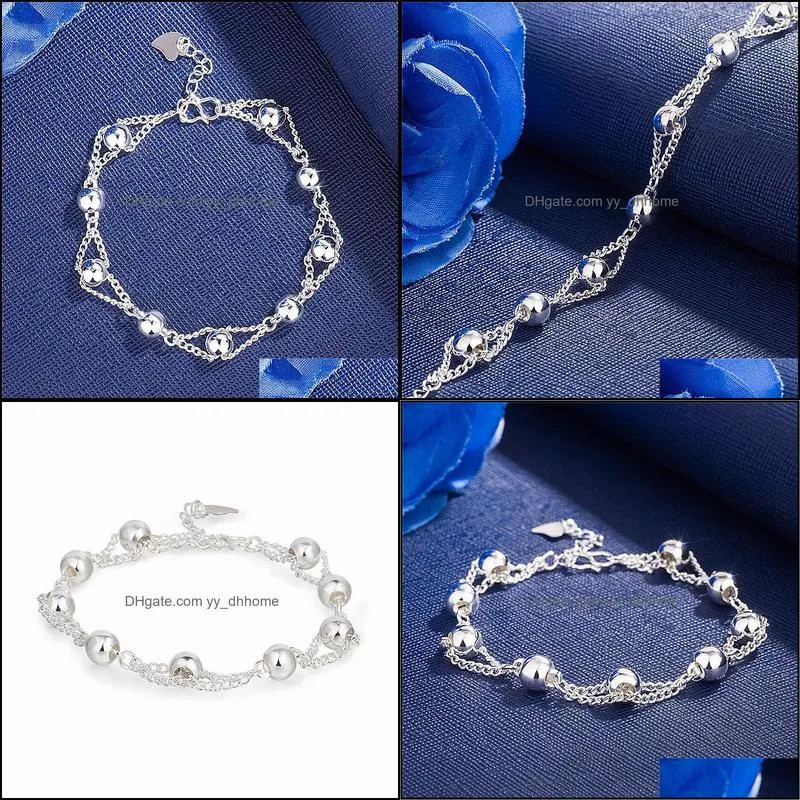 silver bracelet for women jewelry girl gifts glossy bead bracelet beach party cute beads ball multilayer chains bracelets