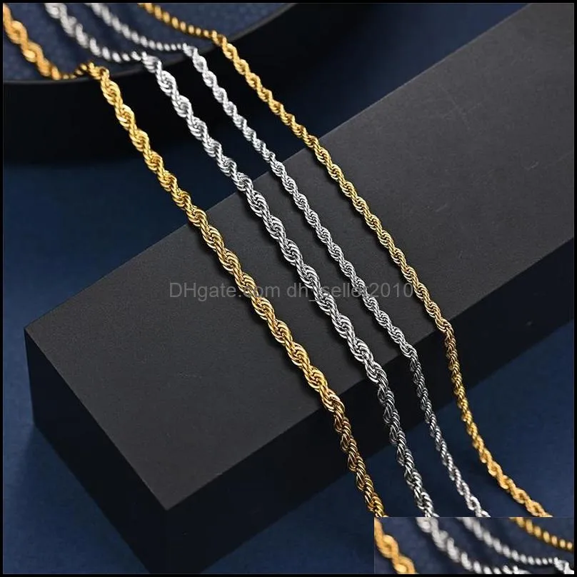 3mm rope chain necklace stainless steel cuban chain classic waterproof choker mens women jewelry gold silver color necklace gift1 2058