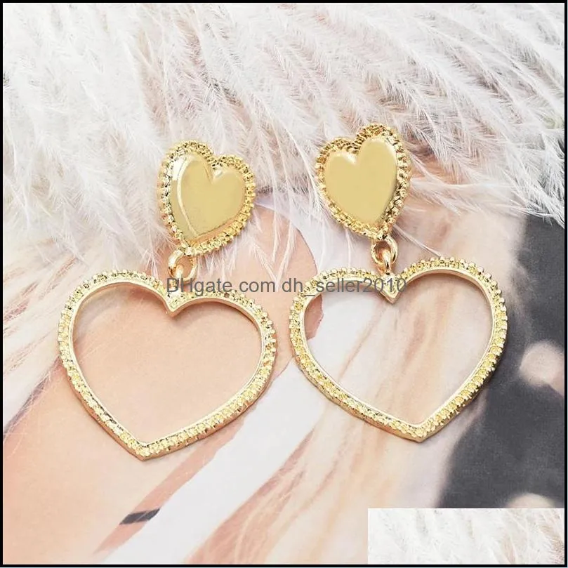 double heart shape drop dangle earrings for women lady wedding party gold plated jewelry 62 d3