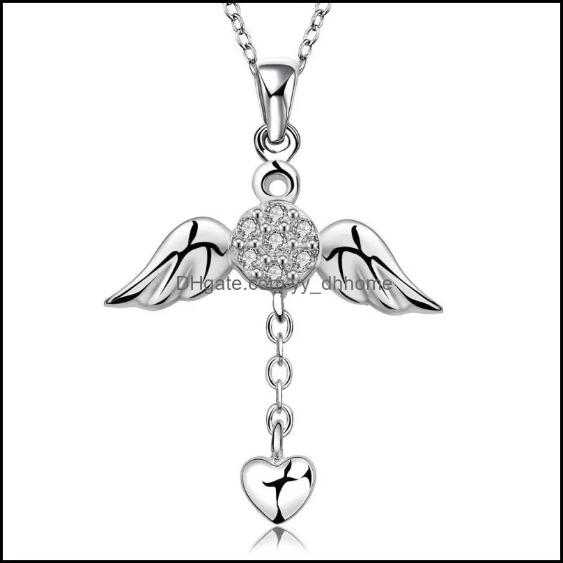 necklaces designer cz diamond wholesale fashion jewelry 925 sterling silver chain x`mas gift girl angel wings heart love pendants