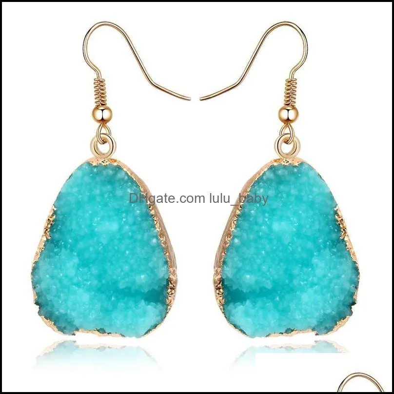 simple druzy drusy waterdrop charms earrings resin handmade gold earings for women party birthday gift