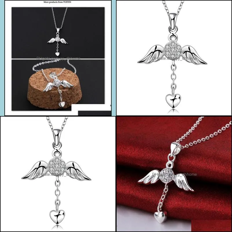 necklaces designer cz diamond wholesale fashion jewelry 925 sterling silver chain x`mas gift girl angel wings heart love pendants