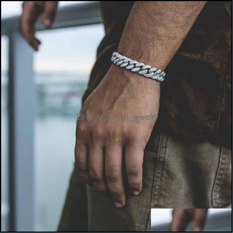 mens hip hop bling gold bracelets diamond bracelets jewelry iced out miami cuban link chain bracelet 1272 b3