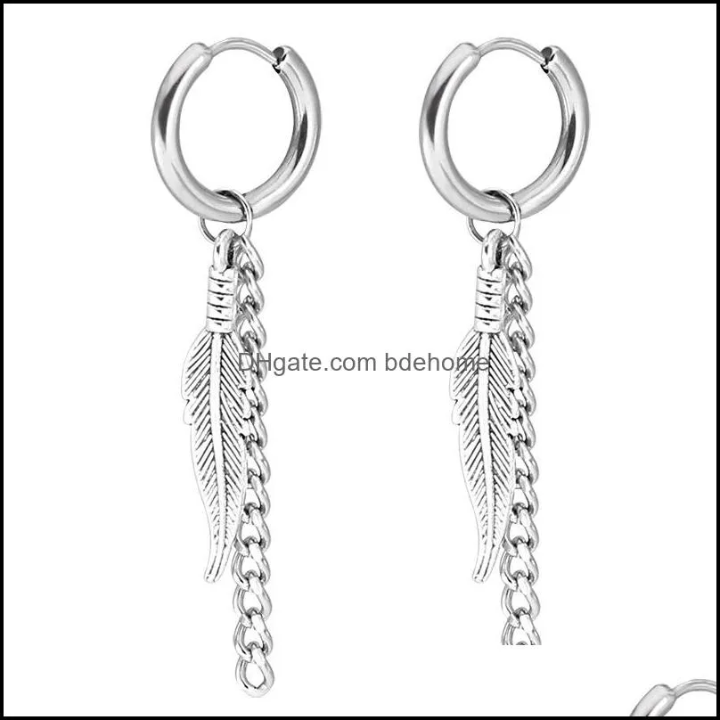 fashion jewelry men`s earrings stainless steel dangle & chandelier chain cross round black earrings men`s creative style 3712 q2