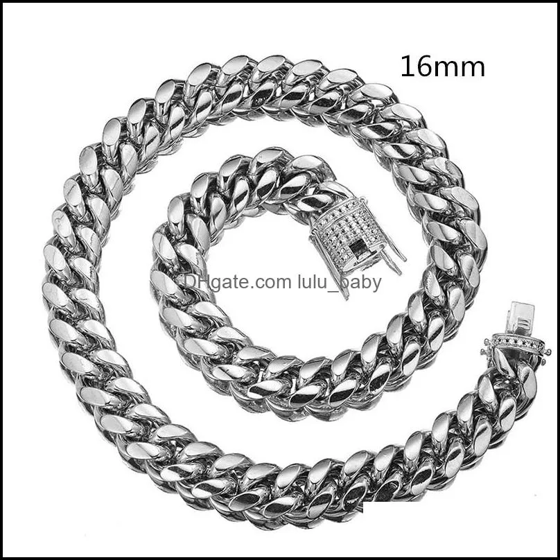 8-18mm wide stainless steel cuban  chain necklaces cz zircon box lock big heavy hip hop jewelry 437 q2