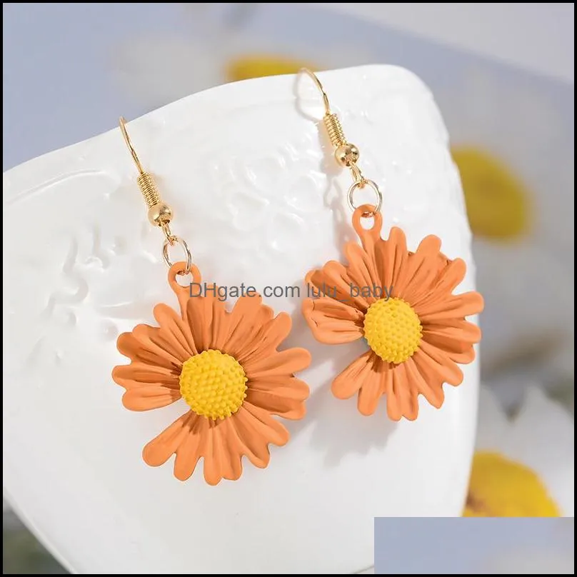 daisy flower earrings bright colorful painting cabochon charm dangle earrings for women jewelry gold color wholesale