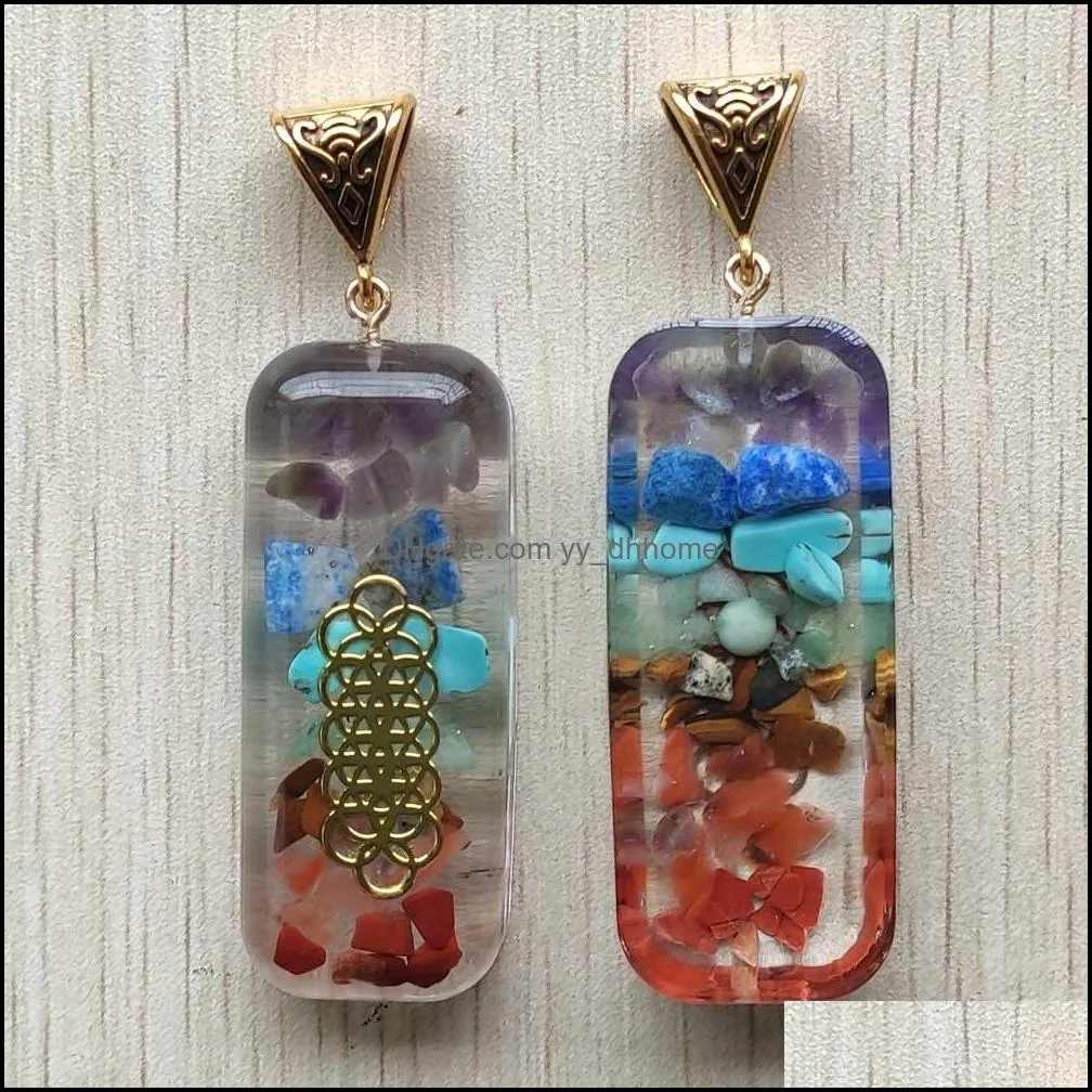 retro cuboid reiki chakra pendant natural amethysts lapis lazuli 7 colors stone pillar pendants charms wholesale
