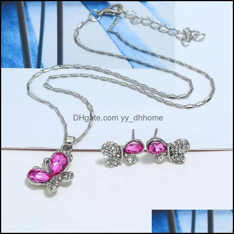 jewelry set diamond simple decorate butterfly earrings pendants suit two-piece jewelry set