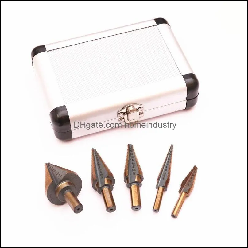 5pcs/set hss cobalt multiple hole 50 size step drill bit set coming include aluminum case arrival high quality dec517