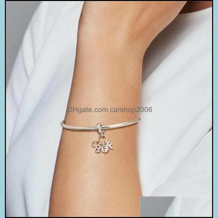 fit original pandora charm bracelet 925 sterling silver rose gold love heart best friend forever bead pendant making berloque q0225 564