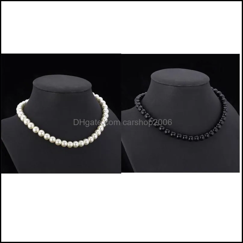 high quality synthetic pearl necklace for women trendy resizable luxury white/black beaded necklaces 600 k2