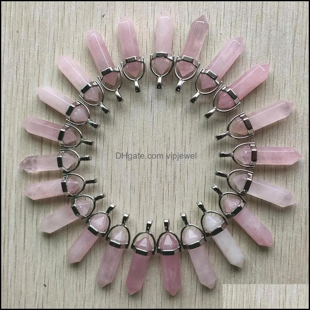 pink crystal rose quartz charms hexagonal prism healing reiki point pendants for jewelry making