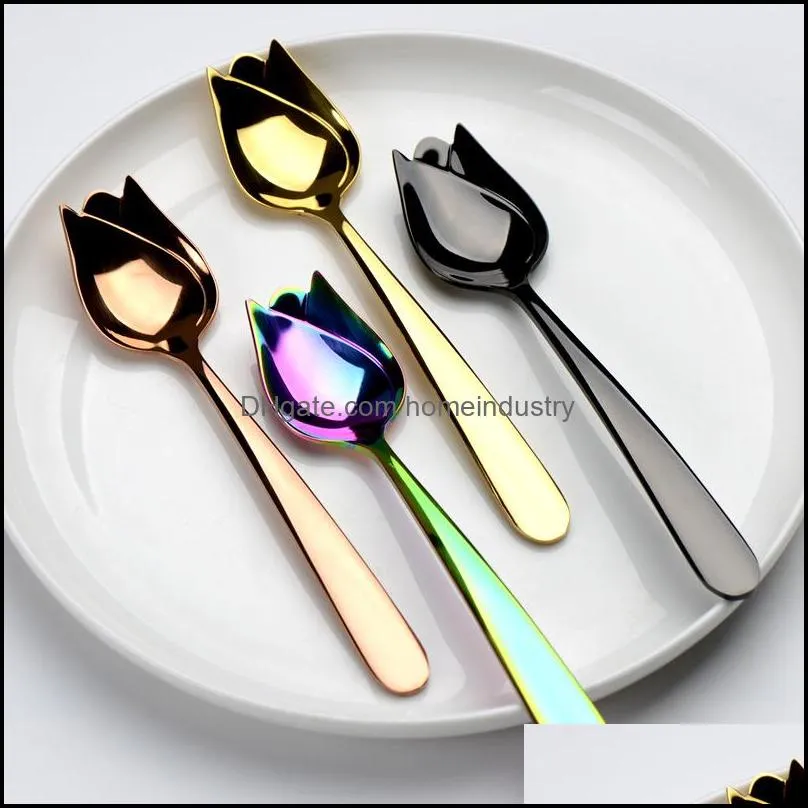 stainless steel stirring spoon colorful rose modeling salad spoons black golden color ice cream dipper new arrival 5wg l1