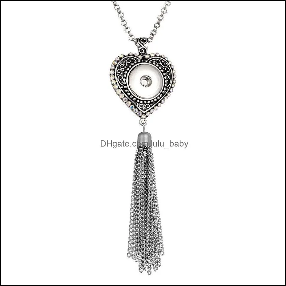 fashion heart crystal tassel necklace 18mm ginger snap pendant necklaces for women jewelry gifts