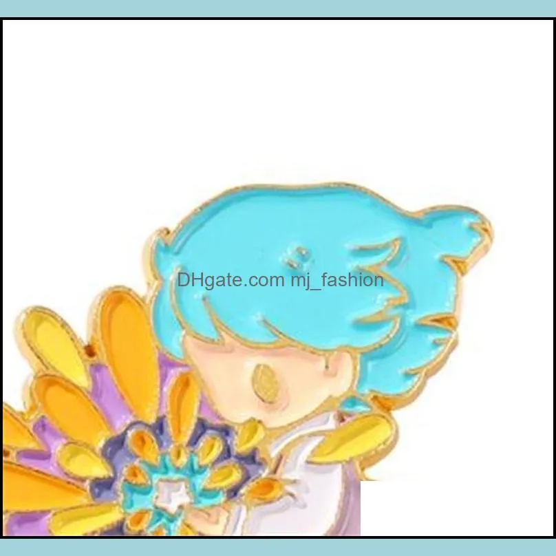 blue hair girls enamel brooches cartoon cute fun pins bades for denim clothes bag kawaii jewelry gift kids friends 1881 t2