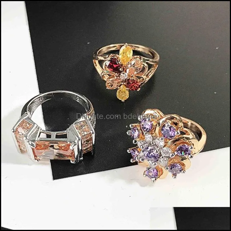 silver gold ring colorful rhinestone fashion bling bling crystal rhinestone high quality korean jewelry wholesales