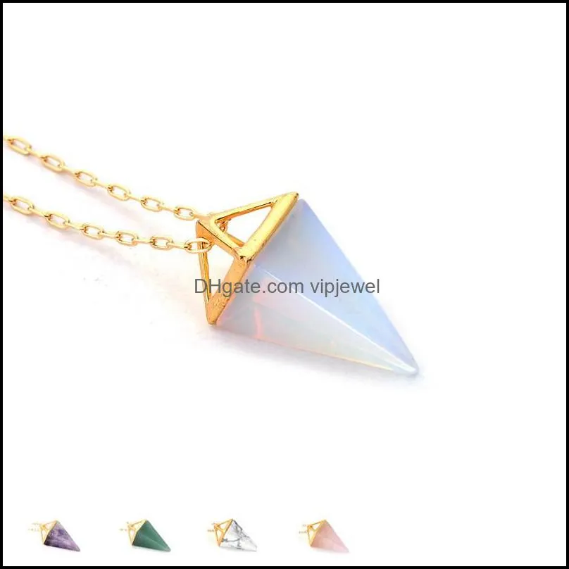 healing crystal opal pyramid amethyst necklace gold plated howlite rose quartz amulet natural stone pendant necklaces collier