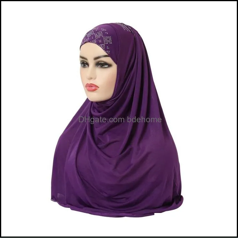 muslim women girls hijab islamic hijab scarf one piece fashion solid color soft headscarf arabic headwrap rhinestone 1867 t2
