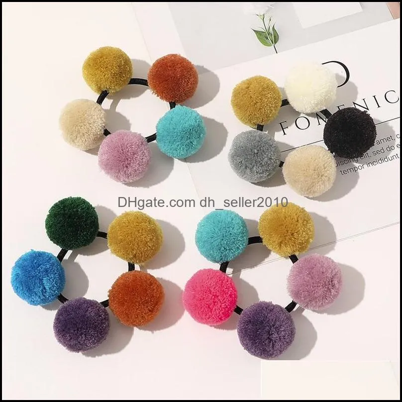 sweet five colored hair ball head rope women hairtie elastic hair rubber band cute headwear thick ponytail hair accessories c3