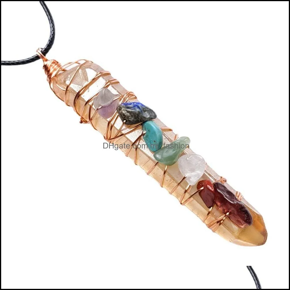 irregular crystal pillar necklace reiki healing seven chakra beads energy pendant charms necklaces pendulum amulet orgonite jewelry