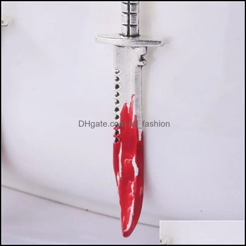 funny charm halloween horror spooky bloody kitchen knife personality earrings women geometric hiphop rock c3